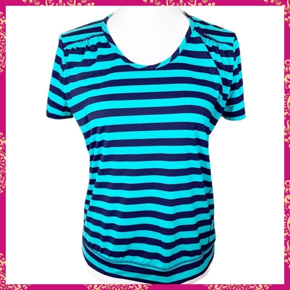 unknown Tops - 🎀 Teal /Blue Stripe Short Sleeve Active Top